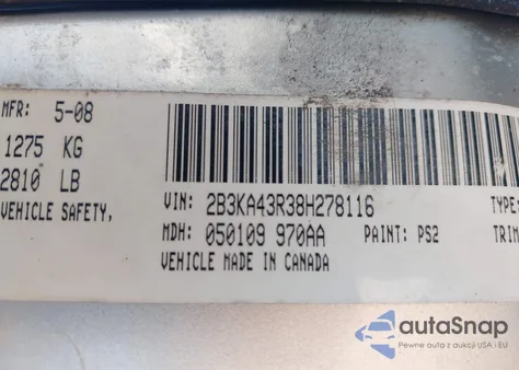 2008 Dodge Charger from USA, damaged, VIN 2B3KA43R38H278116